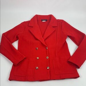 Level 8 Red Double-Breasted knit blazer Jacket Size Medium Gold buttons Pockets